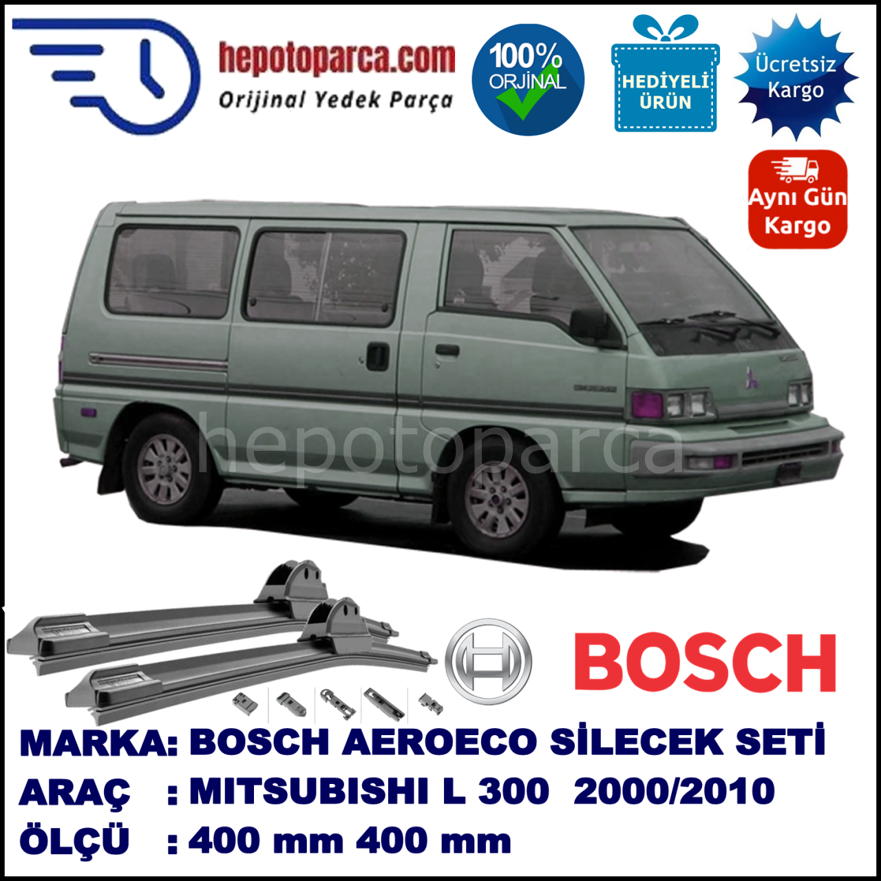 MITSUBISHI L 300 Exceed  02.2000-..., 400 / 400 mm. BOSCH AEROECO Aparatlı Muz Silecek