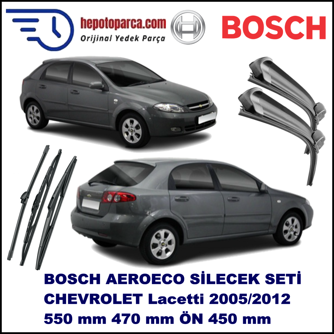 CHEVROLET Lacetti [KL1N, J200] 02,2005-,,, Bosch Aeroeco Ön ve Arka Silecek Takımı