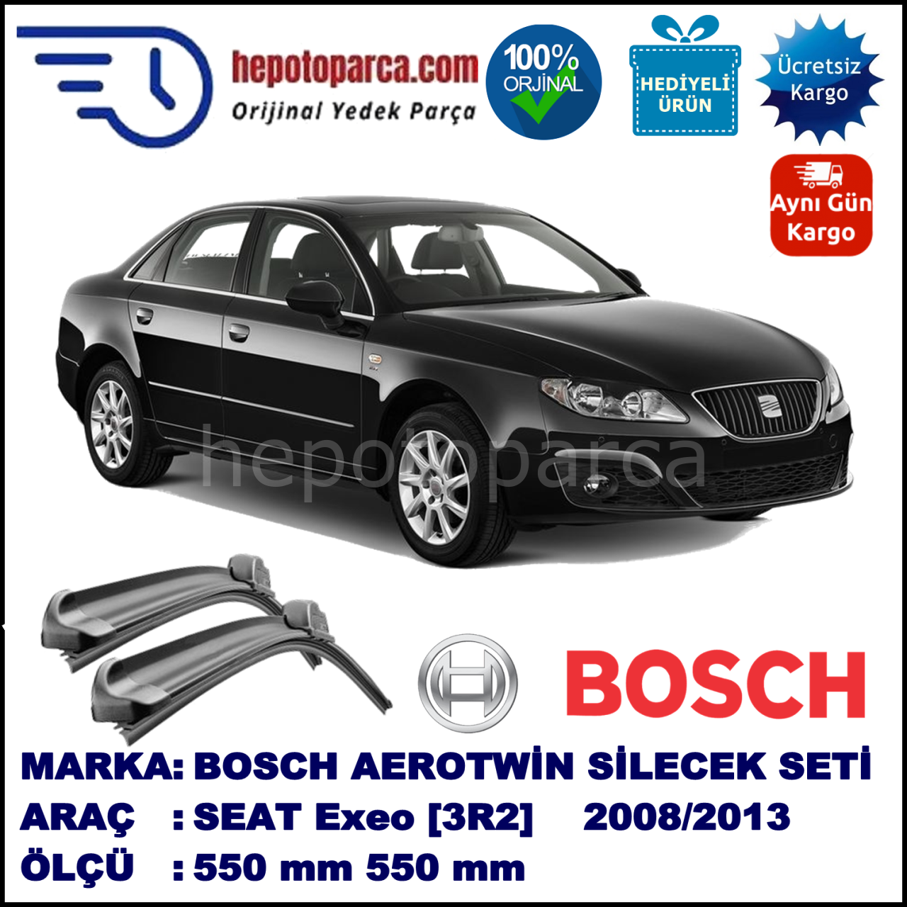 SEAT Exeo [3R2] 12.2008-... 550/550 mm Bosch Aerotwin Araca Özel Silecek