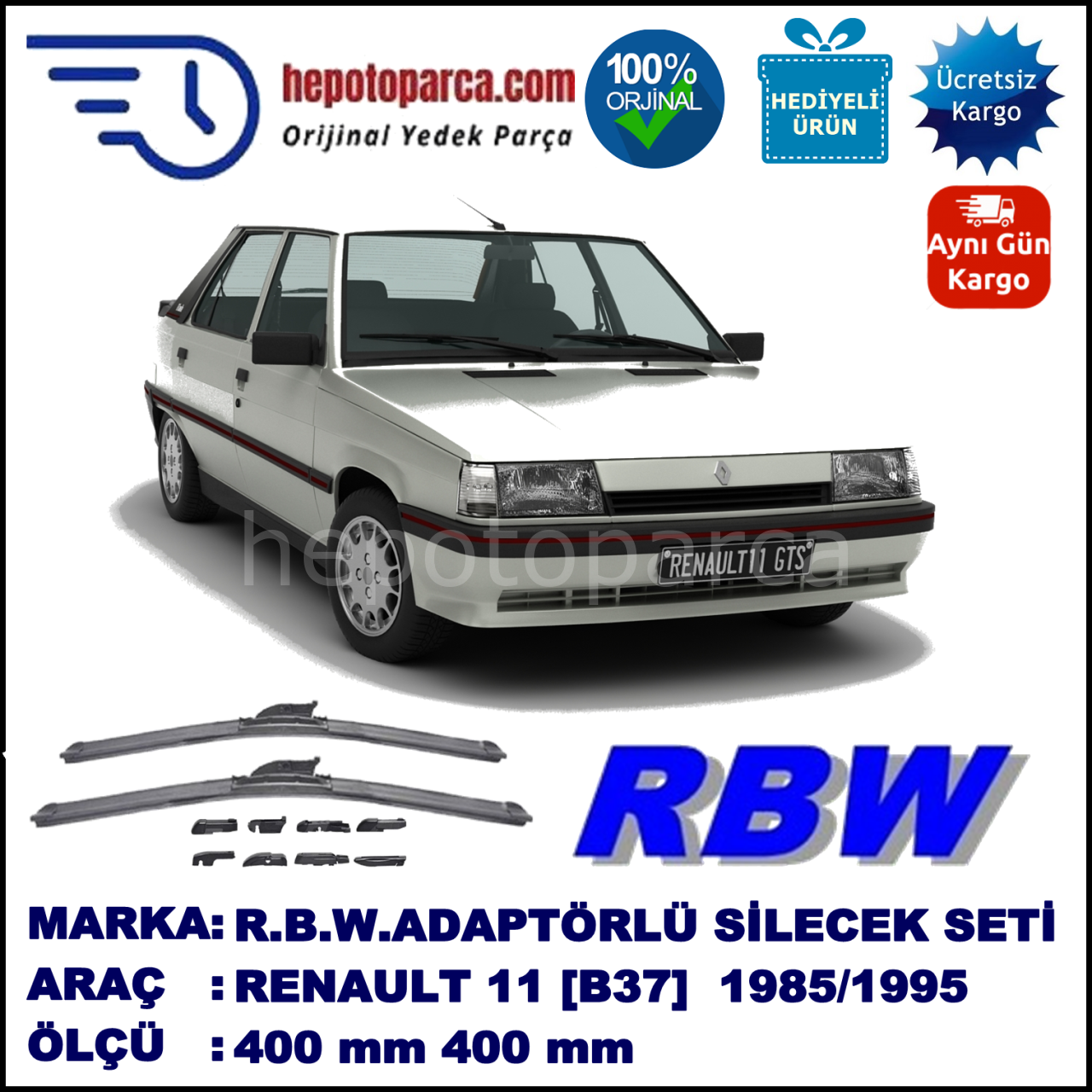RENAULT 11 [B37] 01.1985-03.1995, 400 / 400 mm.  RBW  ADAPTÖRLÜ MUZ SİLECEK SETİ