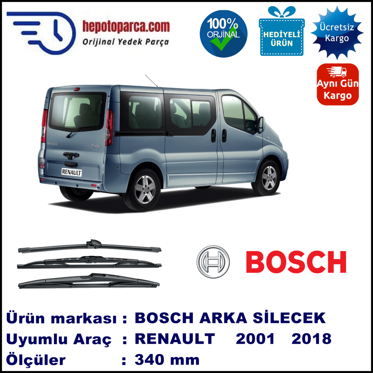 RENAULT Trafic [EL./FL./JL.] 400 mm 05.2001-... BOSCH Arka Silecek