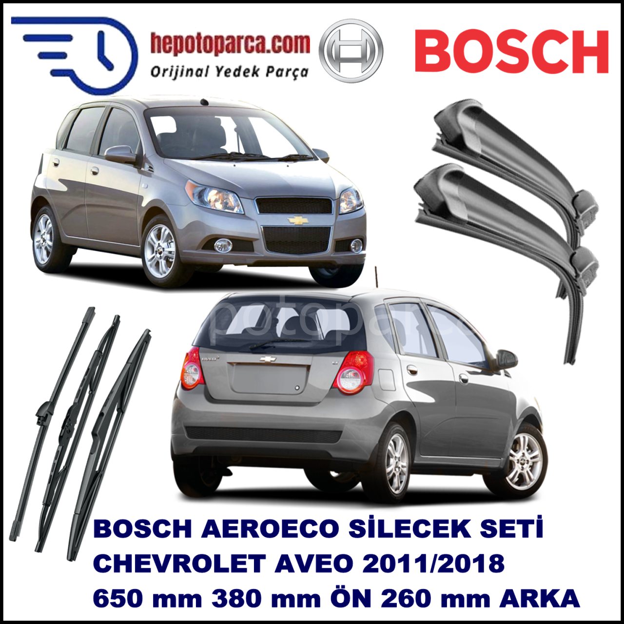 CHEVROLET Aveo Hatchback [KL1T,T300] 06,2011-,,, Bosch Aeroeco Ön ve Arka Silecek Takımı