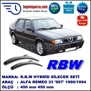 ALFA ROMEO 33 Berlina [907] 01.90-10.94 450 / 450 mm. RBW Hybrid Silecek Seti. U Kanca Uyumlu Hibrit