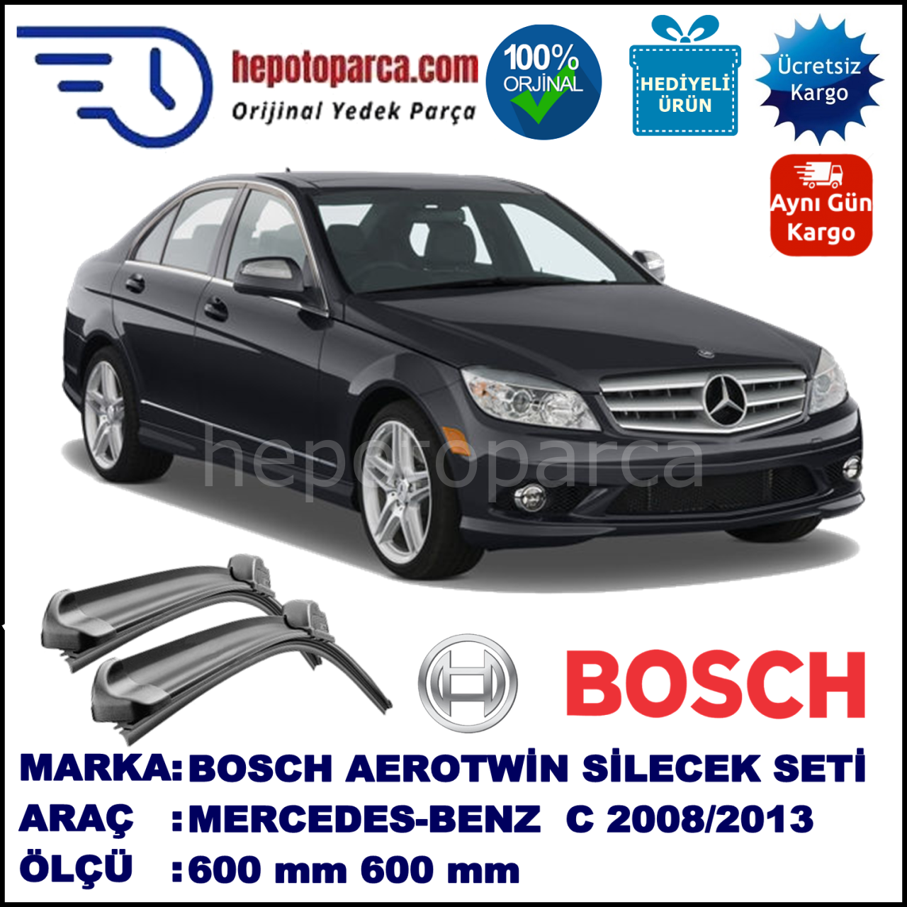 MERCEDES-BENZ Serie C [204] 12.2008-04.2013 600/600 mm Bosch Aerotwin Araca Özel Silecek