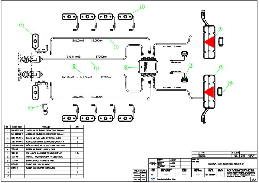 8518-M2T14B5P5-F MODULAMPLI KARYA T1455 TRAILIGHT  TREYLER DORSE SET