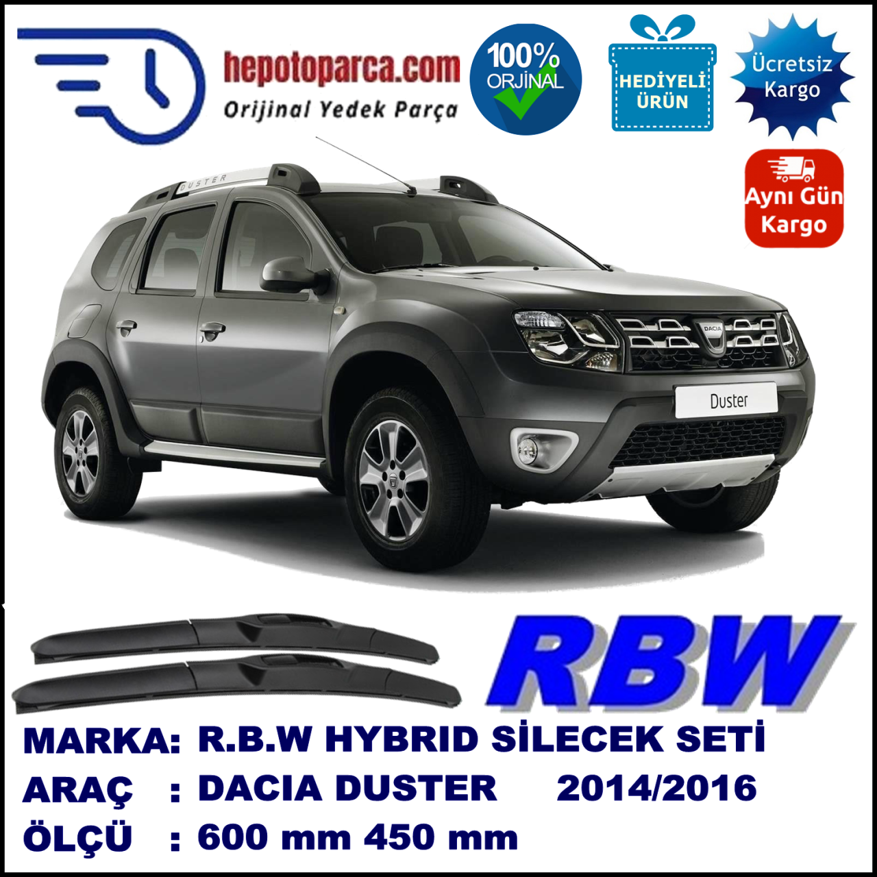 DACIA DUSTER HYBRID SİLECEK TAKIMI RBW ARACA ÖZEL (2014-2016)