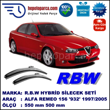 ALFA ROMEO 156 Berlina [932] 10.97-12.05 550 / 500 mm. RBW Hybrid Silecek Seti. U Kanca Uyumlu Hibrit