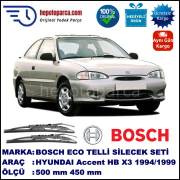 HYUNDAI Accent Hatchback [X3] 07.94-07.99 500 / 450 mm. BOSCH ECO Telli Silecek 2'li Takım