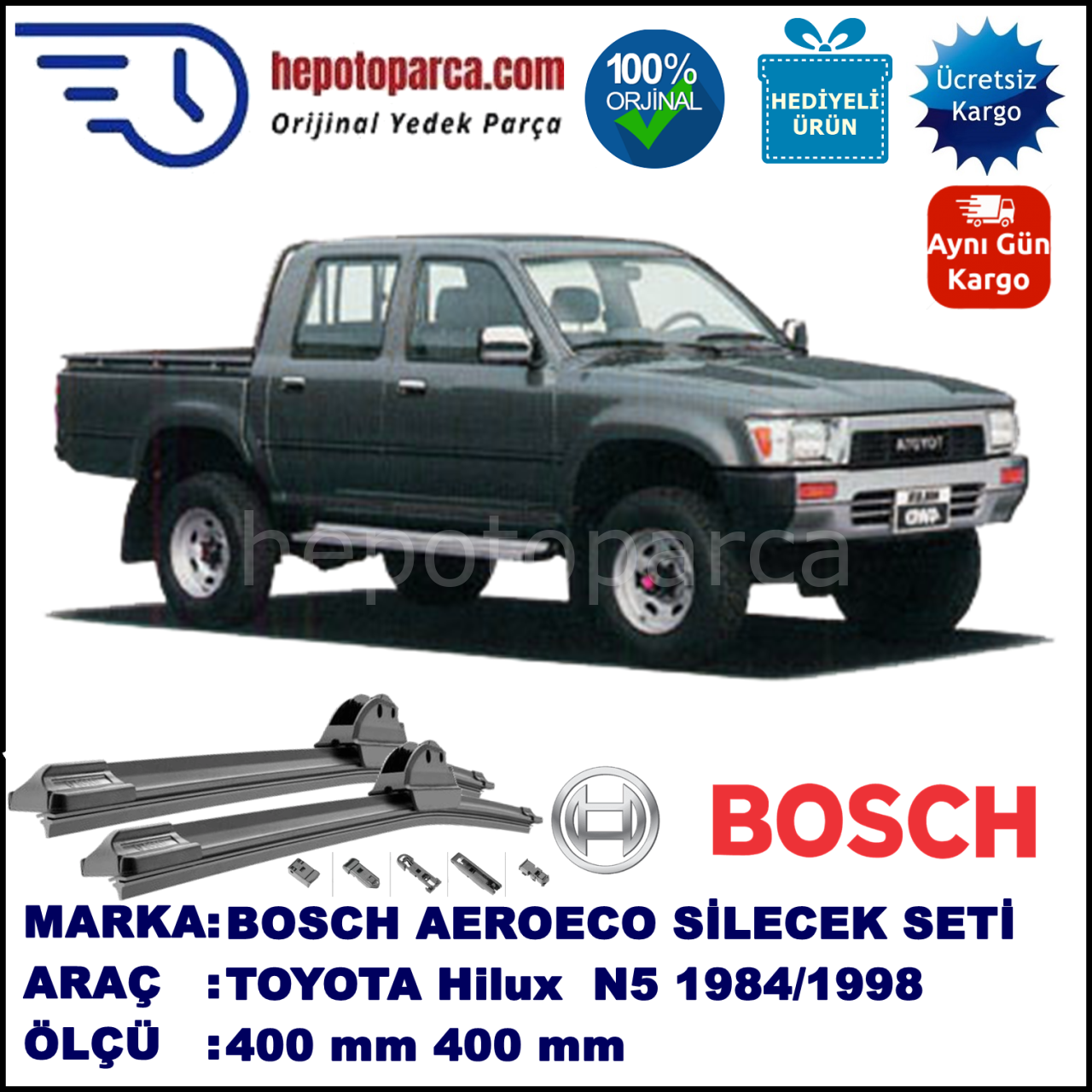 TOYOTA Hilux [N5/N6] 08.1984-07.1998, 400 / 400 mm. BOSCH AEROECO Aparatlı Muz Silecek