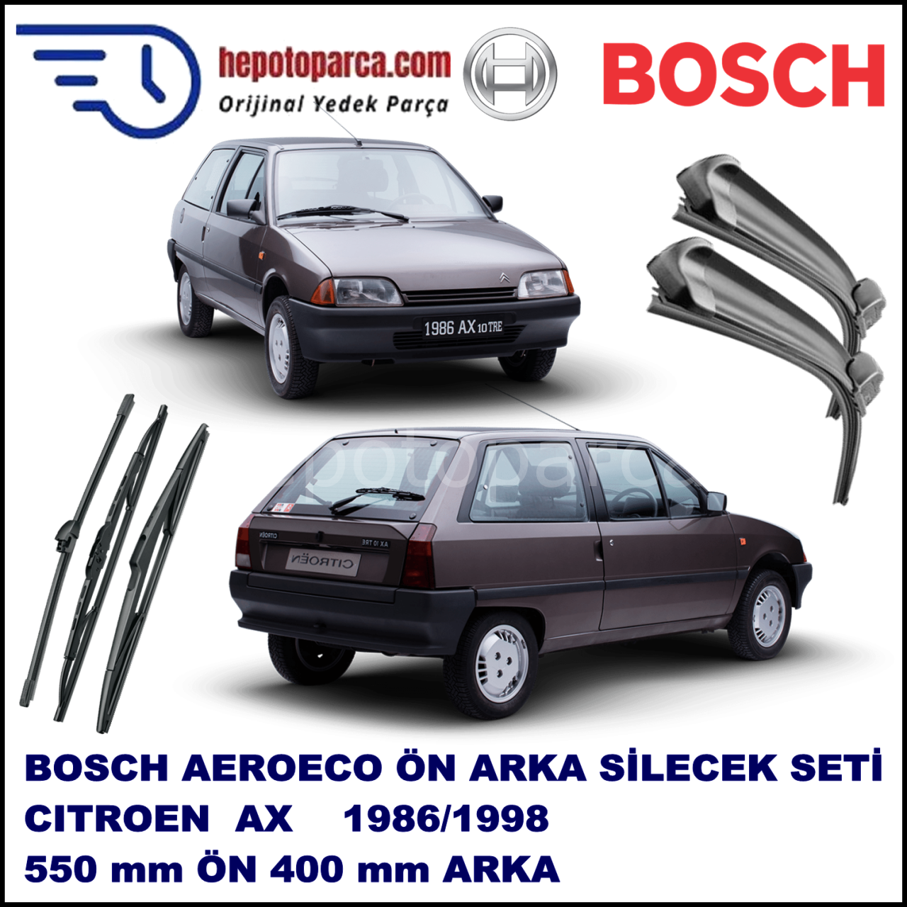 CITROEN AX  10,1986-12,1998 Bosch Aeroeco Ön ve Arka Silecek Takımı