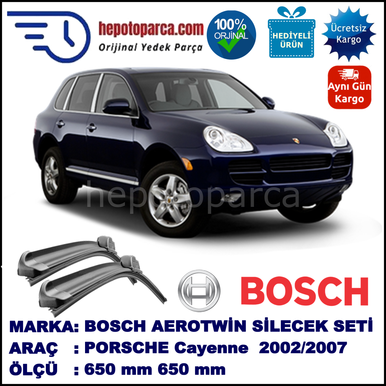 PORSCHE Cayenne [9PA] 09.2002-01.2007 650/650 mm Bosch Aerotwin Araca Özel Silecek