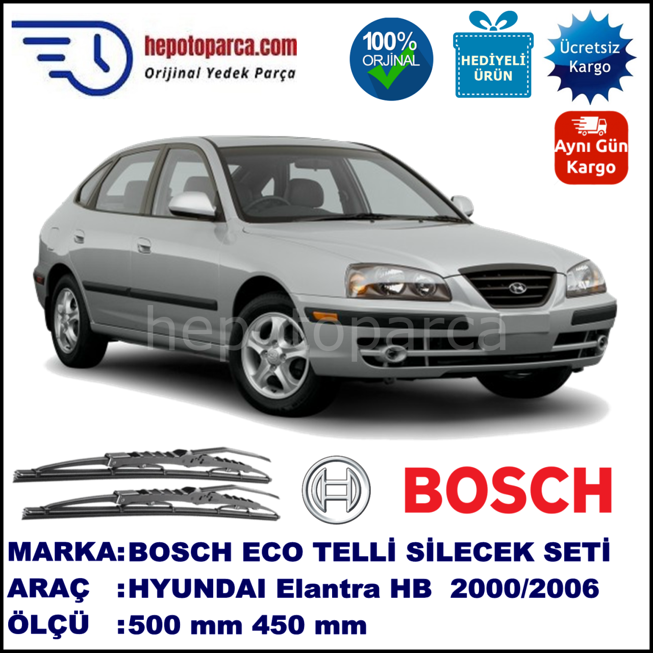 HYUNDAI Elantra Hatchback [XD] 06.00-... 500 / 450 mm. BOSCH ECO Telli Silecek 2'li Takım