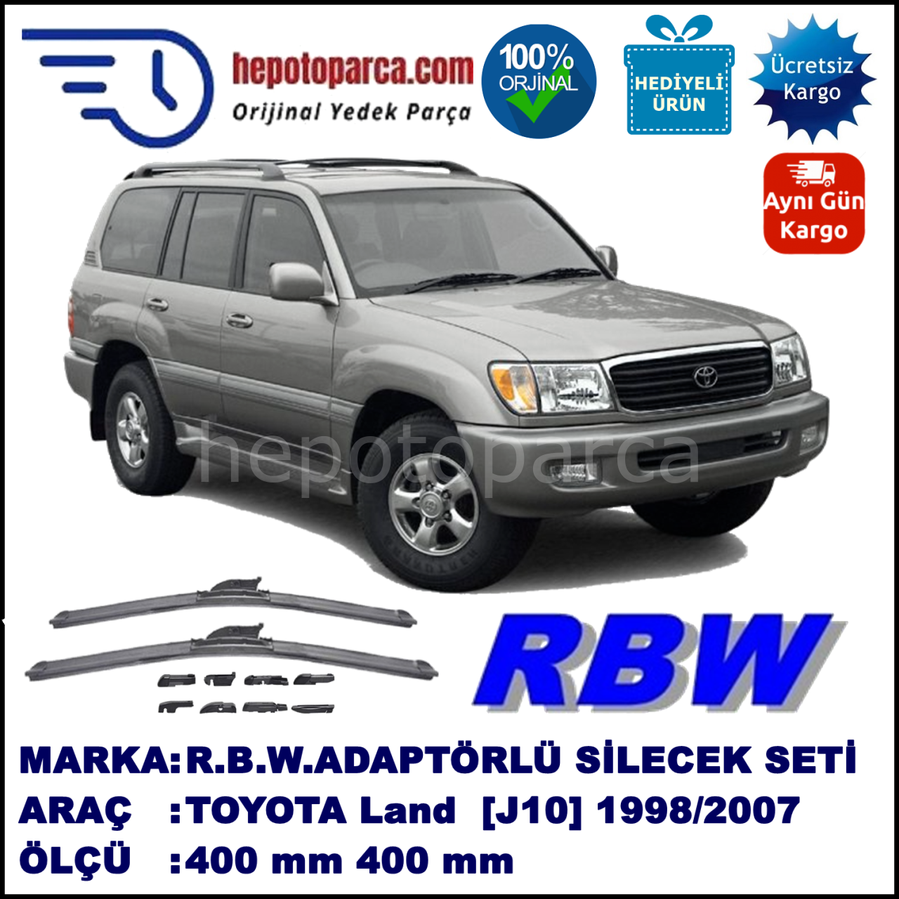 TOYOTA Land Cruiser [J10] 01.1998-08.2007, 400 / 400 mm.  RBW  ADAPTÖRLÜ MUZ SİLECEK SETİ