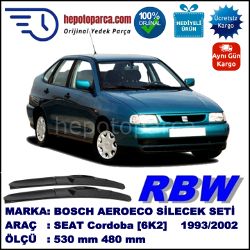 SEAT Cordoba [6K2] 09.93-12.02 530 / 480 mm. RBW Hybrid Silecek Seti. U Kanca Uyumlu Hibrit