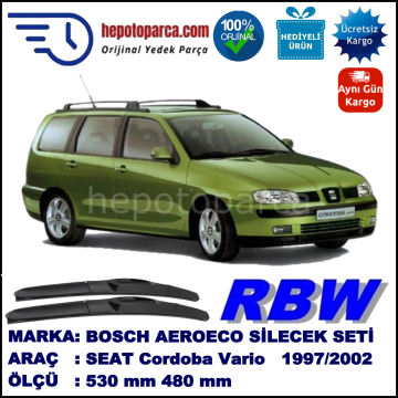 SEAT Cordoba Vario [6K5] 04.97-12.02 530 / 480 mm. RBW Hybrid Silecek Seti. U Kanca Uyumlu Hibrit