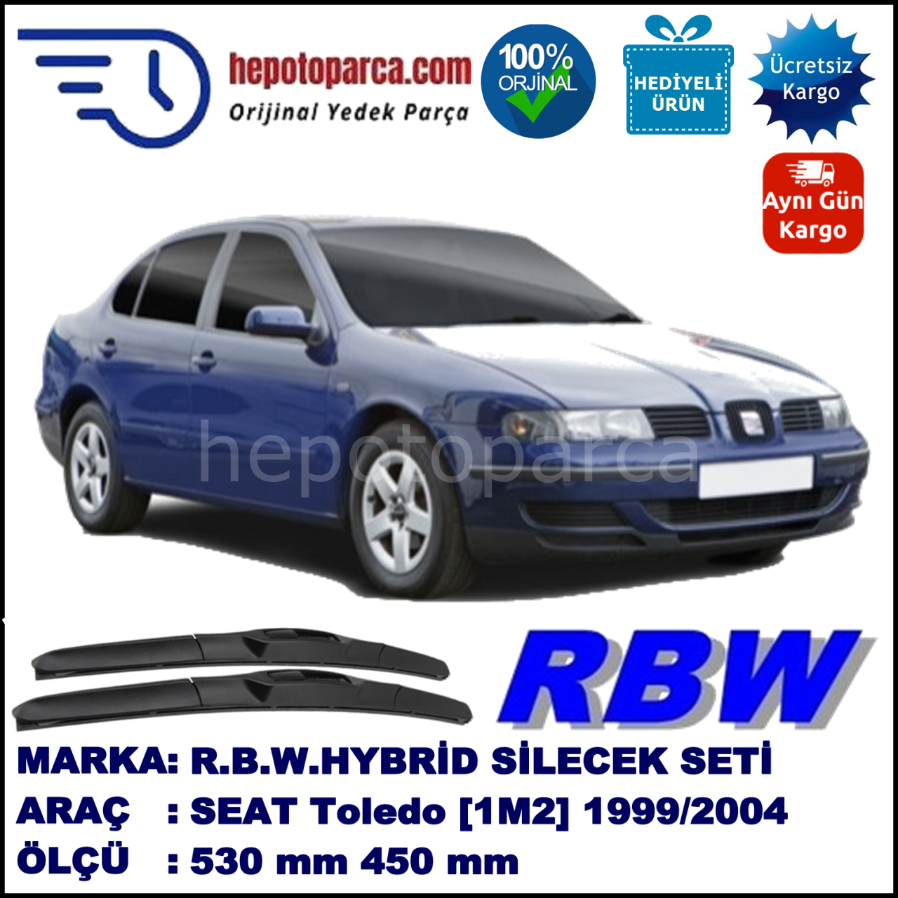 SEAT Toledo [1M2] 04.99-07.04 530 /  mm. RBW Hybrid Silecek. U Kanca Uyumlu Hibrit