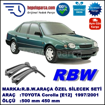 TOYOTA Corolla Sedan [E11] 04.97-09.01 500 / 450 mm. RBW Muz Silecek Seti  2'li Takım. U Kanca Uyumludur.