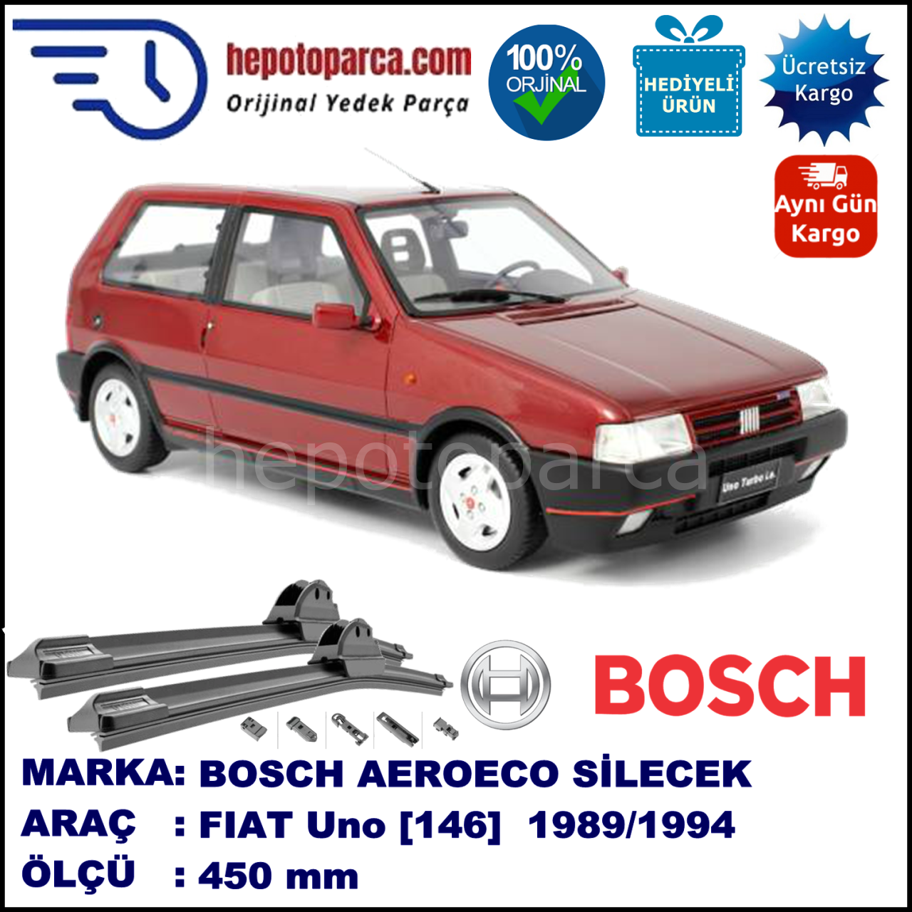 FIAT Uno [146..] 09.1989-03.1994, 450 / - mm. BOSCH AEROECO Aparatlı Muz Silecek
