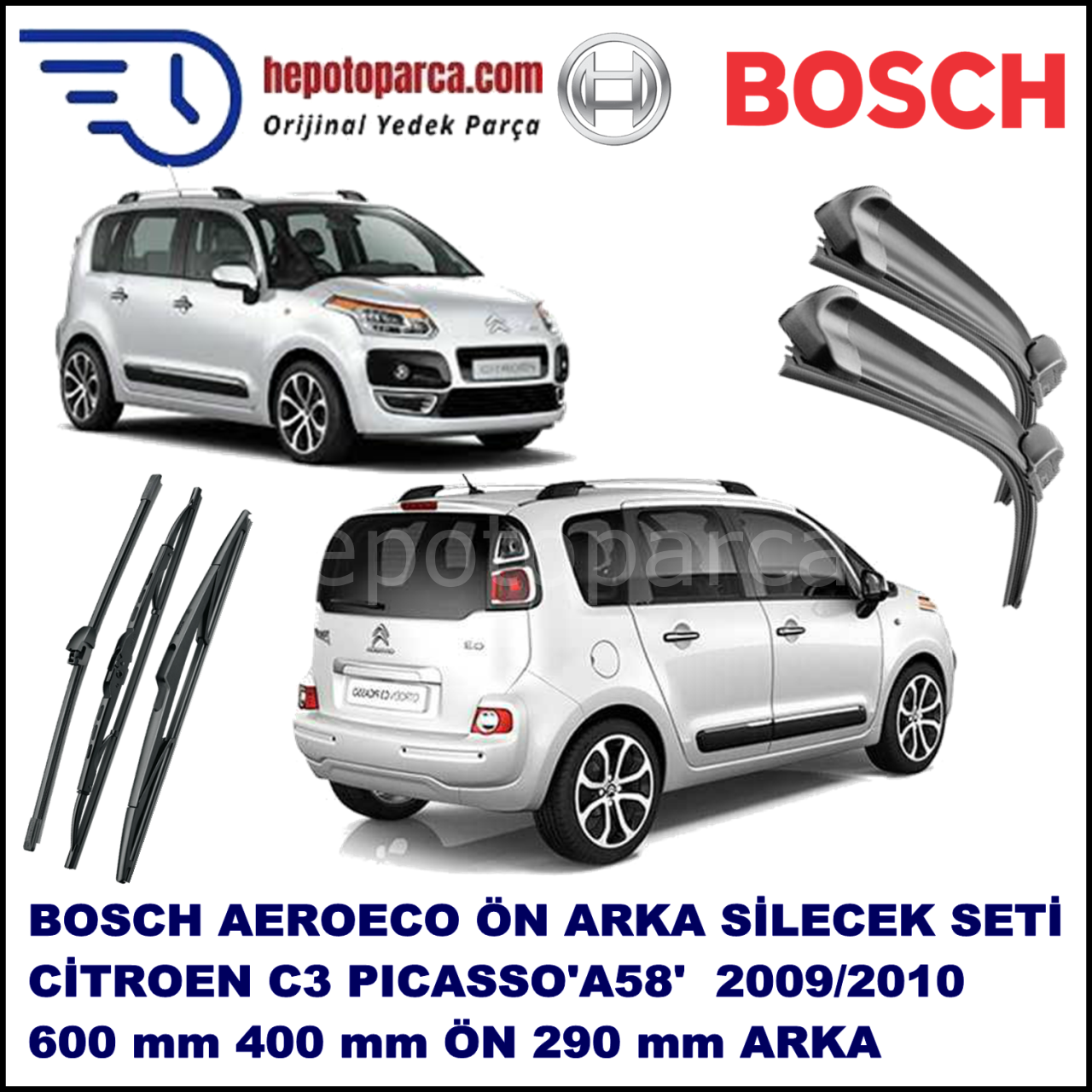 CITROEN C3 Picasso [A58] 02,2009-03,10 Bosch Aeroeco Ön ve Arka Silecek Takımı