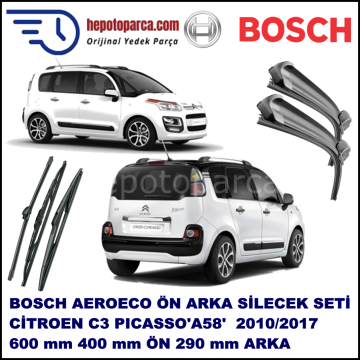 CITROEN C3 Picasso [A58] 04,2010-,,, Bosch Aeroeco Ön ve Arka Silecek Takımı