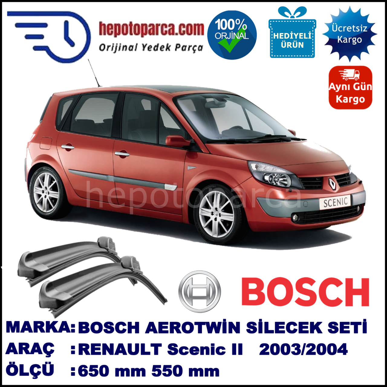 RENAULT Scenic II [JM.] 05.2003-11.2004 650/550 mm Bosch Aerotwin Araca Özel Silecek