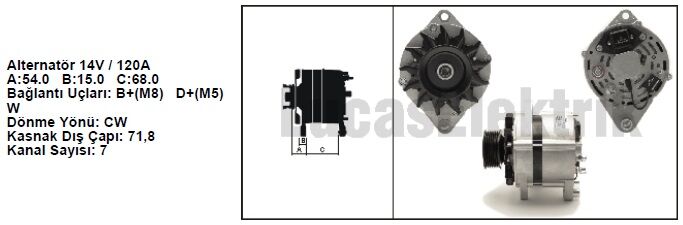 61920554 ALTERNATÖR A125 14V 120A TÜMOSAN 7KANALLI