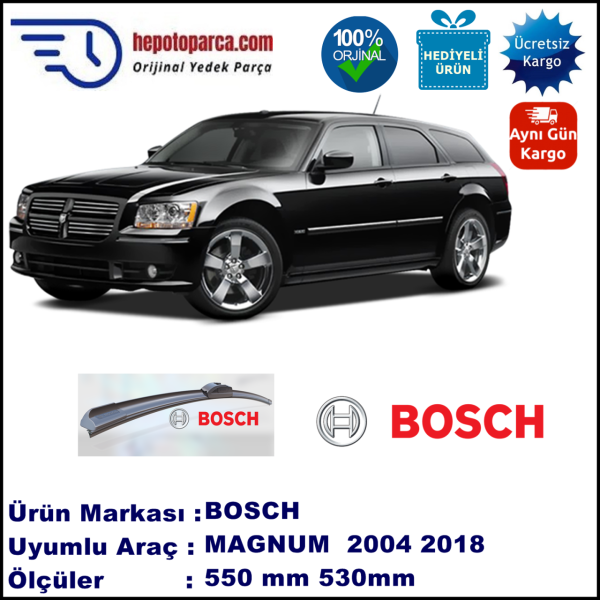 DODGE Magnum [LX] 09.2004-..., 550 / 530 mm. BOSCH AEROECO Aparatlı Muz Silecek