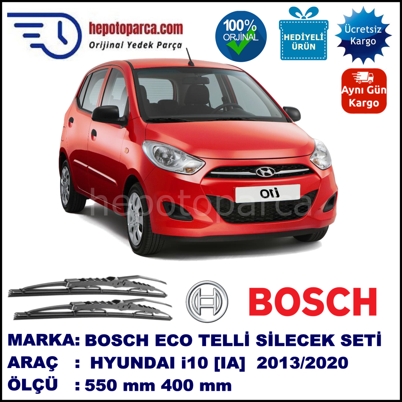 HYUNDAI i10 [IA] 09.13-... 550 / 400 mm. BOSCH ECO Telli Silecek 2'li Takım