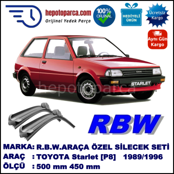 TOYOTA Starlet [P8] 12.89-01.96 500 / 450 mm. RBW Muz Silecek Seti  2'li Takım. U Kanca Uyumludur.
