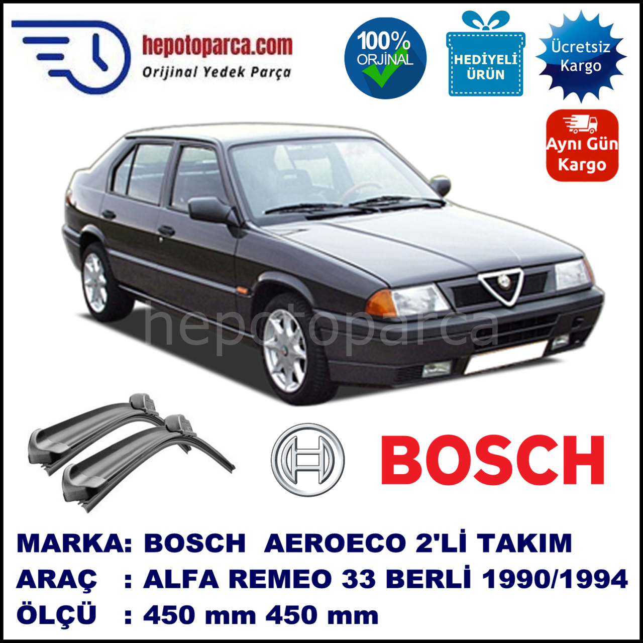 ALFA ROMEO 33 Berlina [907] 01.1990-10.1994, 450 / 450 mm. BOSCH AEROECO Aparatlı Muz Silecek