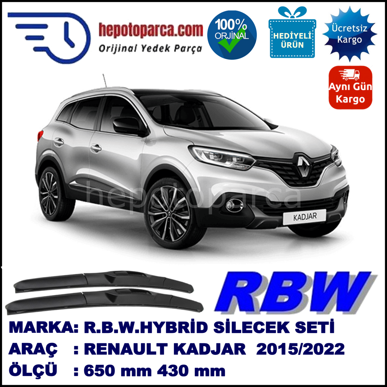 RENAULT: KADJAR HYBRID SİLECEK TAKIMI RBW ARACA ÖZEL (2015→)