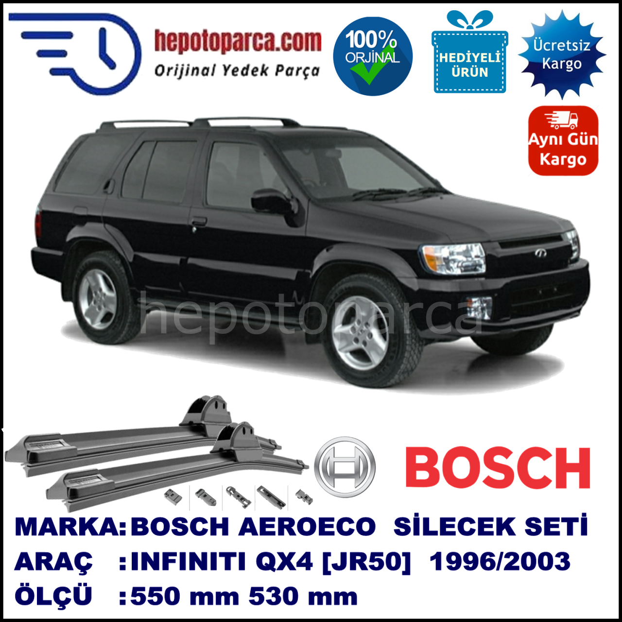 INFINITI QX4 [JR50] 09.1996-08.2003, 550 / 530 mm. BOSCH AEROECO Aparatlı Muz Silecek