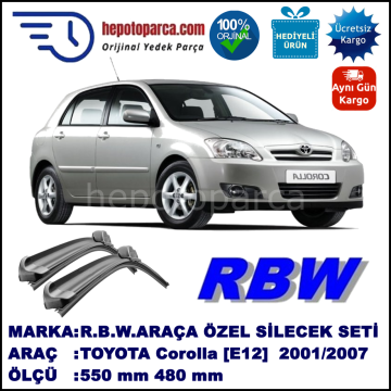 TOYOTA Corolla Hatchback [E12] 11.01-12.07 550 / 480 mm. RBW Muz Silecek Seti  2'li Takım. U Kanca Uyumludur.