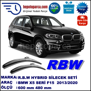 BMW X5 [F 15] 11.13-... 600 / 480 mm. RBW Hybrid Silecek Seti. U Kanca Uyumlu Hibrit