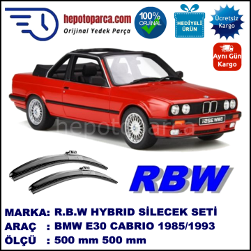 BMW Serie 3 Cabrio [E 30] 09.85-12.93 500 / 500 mm. RBW Hybrid Silecek Seti. U Kanca Uyumlu Hibrit