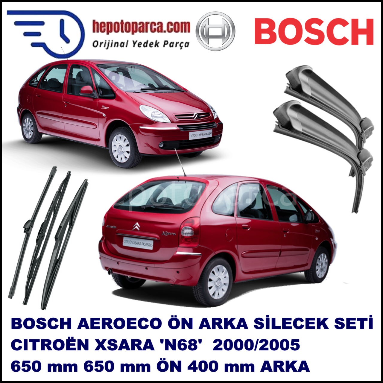 CITROEN Xsara Picasso [N68] 01,2000-09,2005 Bosch Aeroeco Ön ve Arka Silecek Takımı