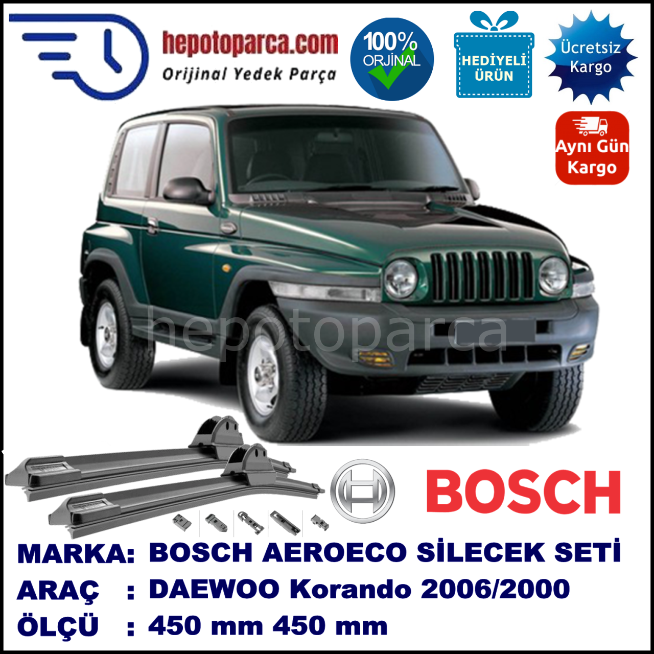 DAEWOO Korando [KJ] 07.1996-12.2000, 450 / 450 mm. BOSCH AEROECO Aparatlı Muz Silecek