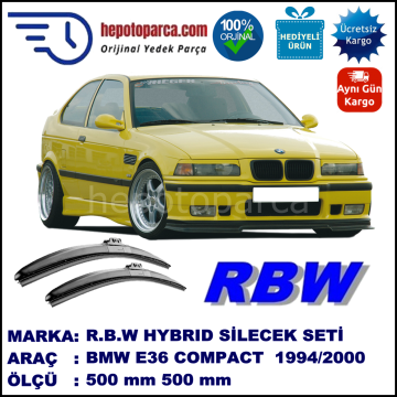 BMW Serie 3 Compact [E 36] 03.94-09.00 500 / 500 mm. RBW Hybrid Silecek Seti. U Kanca Uyumlu Hibrit
