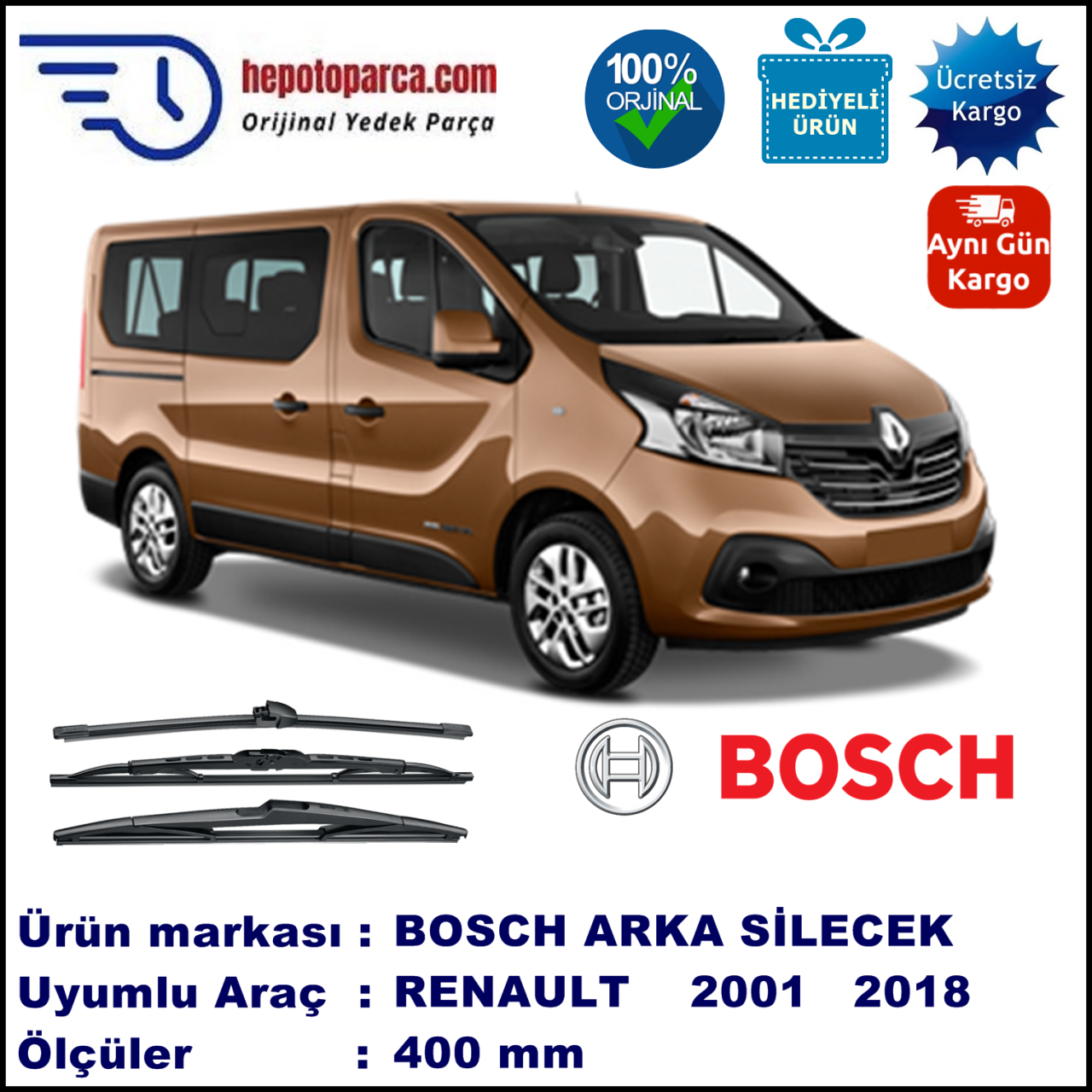 RENAULT Trafic [EL./FL./JL.] 340 mm 05.2001-... BOSCH Arka Silecek