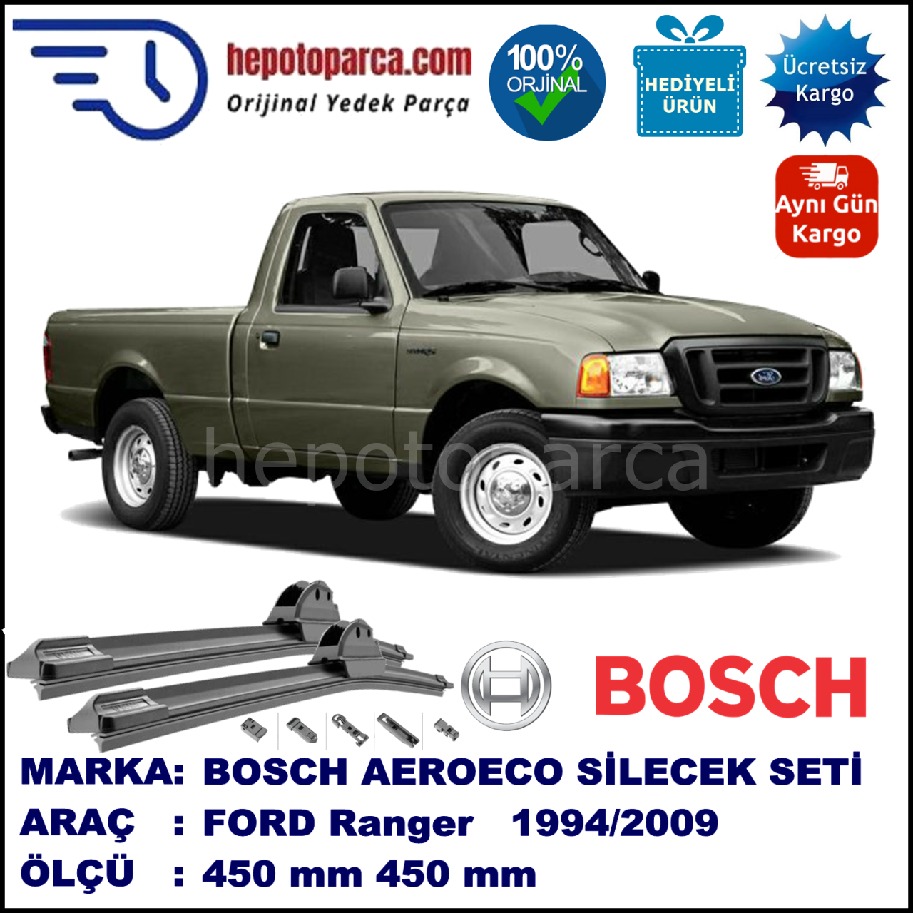 FORD Ranger   06.1994-06.2009, 450 / 450 mm. BOSCH AEROECO Aparatlı Muz Silecek