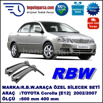 TOYOTA Corolla [E12] 10.02-07.07 600 / 400 mm. RBW Muz Silecek Seti  2'li Takım. U Kanca Uyumludur.