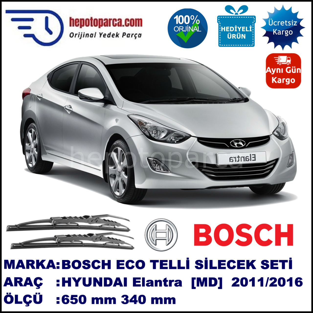HYUNDAI Elantra [MD] 02.11-... 650 / 340 mm. BOSCH ECO Telli Silecek 2'li Takım