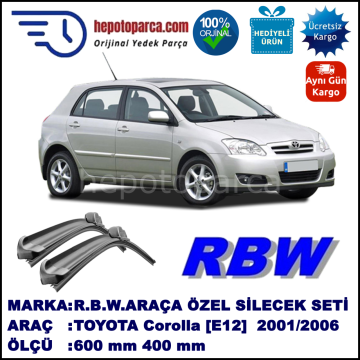 TOYOTA Corolla Hatchback [E12] 11.01-11.06 600 / 400 mm. RBW Muz Silecek Seti  2'li Takım. U Kanca Uyumludur.
