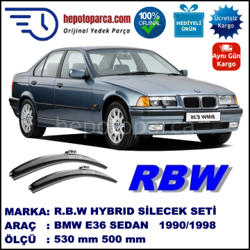 BMW Serie 3 [E 36] 09.90-12.98 530 / 500 mm. RBW Hybrid Silecek Seti. U Kanca Uyumlu Hibrit