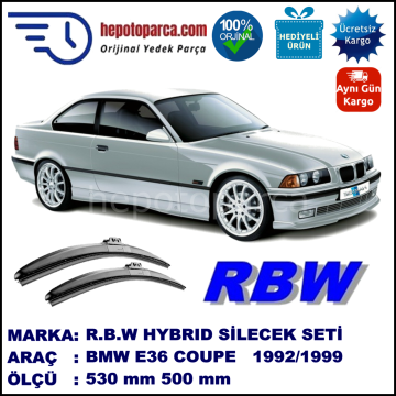BMW Serie 3 Coupé [E 36] 03.92-12.99 530 / 500 mm. RBW Hybrid Silecek Seti. U Kanca Uyumlu Hibrit