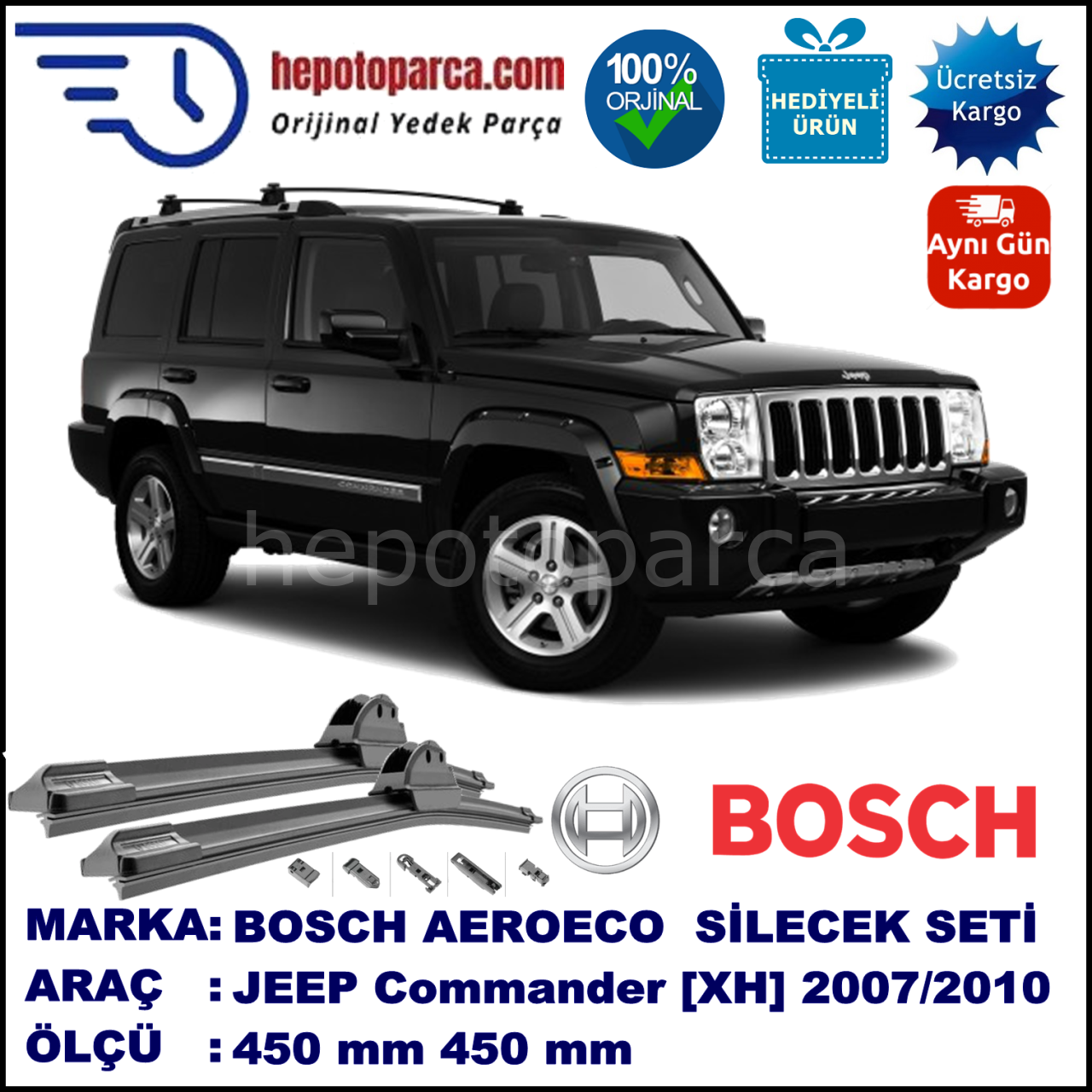 JEEP Commander [XH] 01.2006-..., 450 / 450 mm. BOSCH AEROECO Aparatlı Muz Silecek