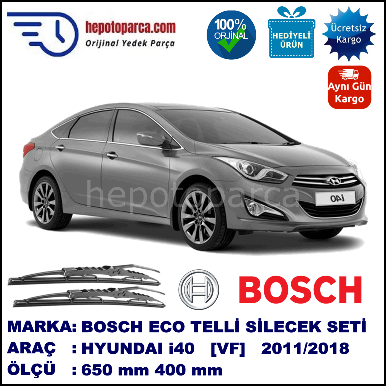 HYUNDAI i40  [VF] 04.11-... 650 / 400 mm. BOSCH ECO Telli Silecek 2'li Takım