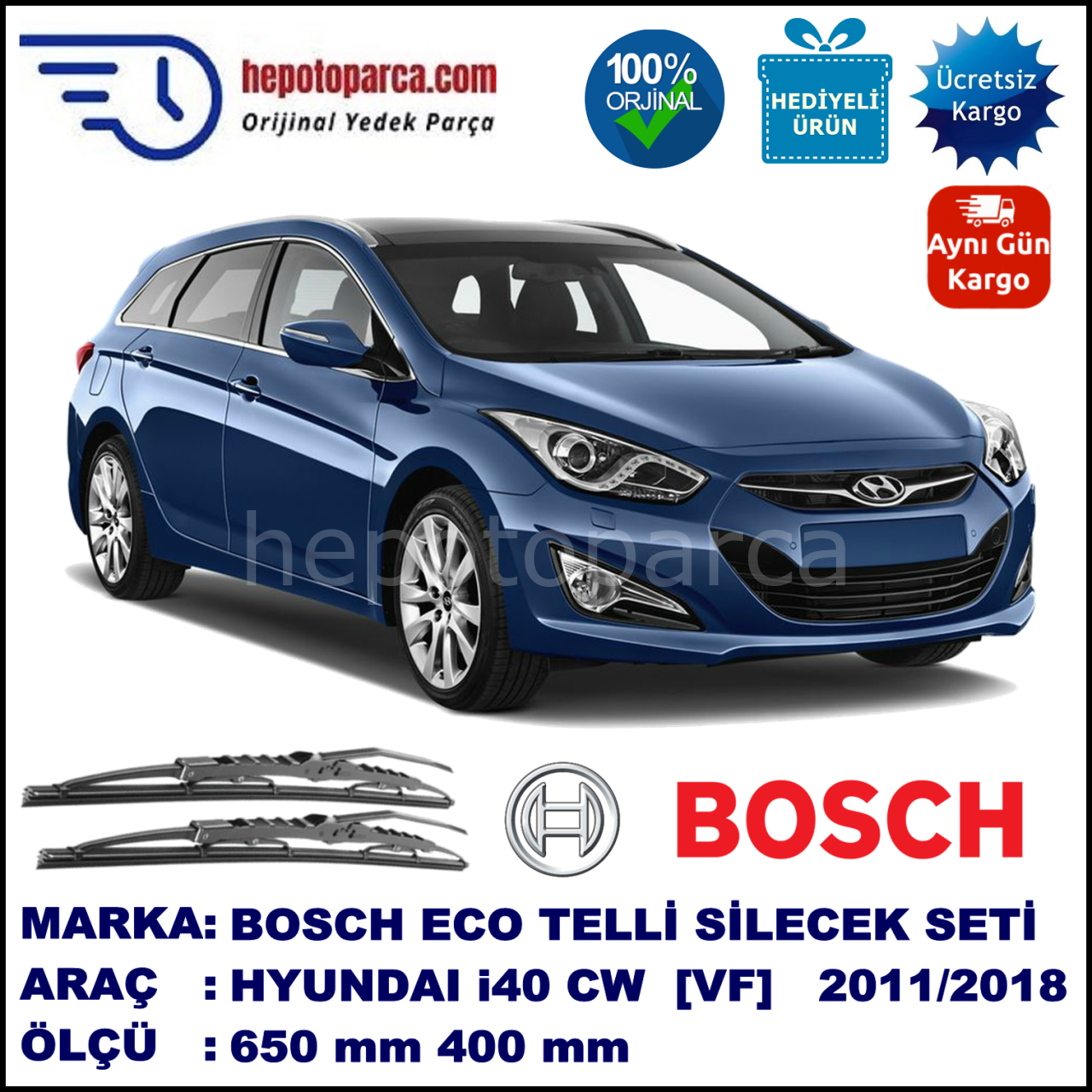 HYUNDAI i40 CW Kombi [VF] 03.11-... 650 / 400 mm. BOSCH ECO Telli Silecek 2'li Takım