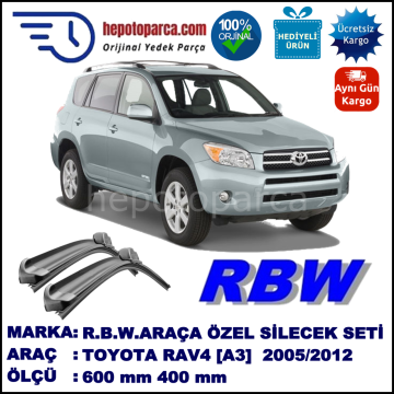 TOYOTA RAV4 [A3] 11.05-... 600 / 400 mm. RBW Muz Silecek Seti  2'li Takım. U Kanca Uyumludur.