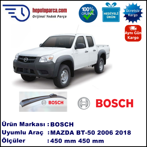 MAZDA BT-50  03.2006-..., 450 / 450 mm. BOSCH AEROECO Aparatlı Muz Silecek